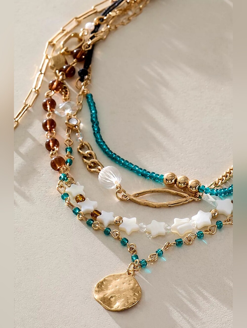 🪷NWT Free People Starry Layer Necklace In Green Foliage